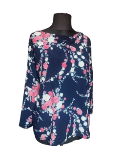 Granatowa bluzka z rękawem 3/4 kimono - kolorowe róże